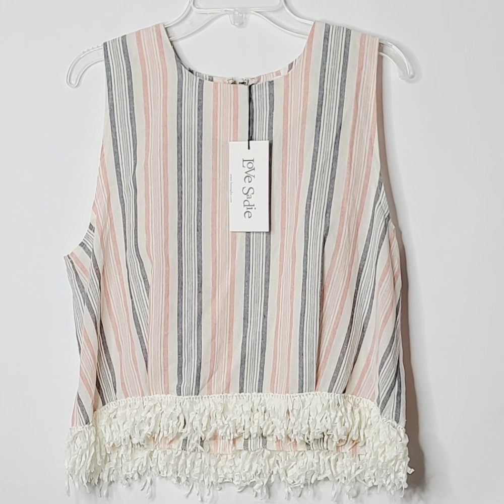 NWT Love Sadie sleeveless fringe hem striped top sz XL